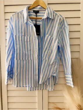 Unknown Brand Blue & White Stripe Cotton Shirt